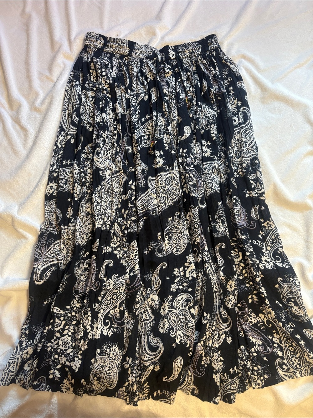 Black Paisley Pleated Maxi Skirt